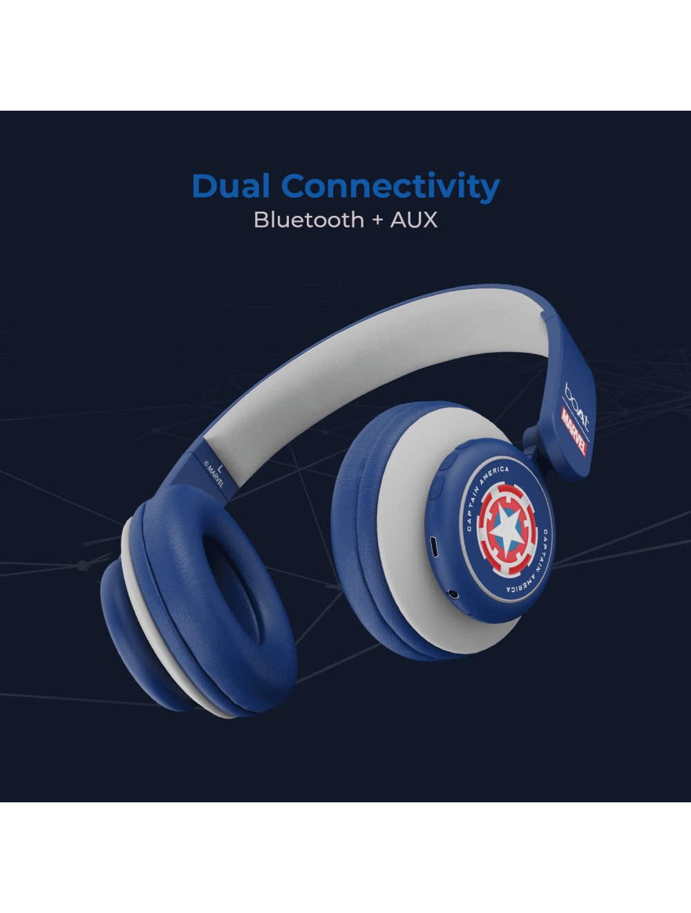 boAt Rockerz 450 Captain America Marvel Edition | Bluetooth Headphones with 40mm Audio Drivers, 15H Playback, Voice Assistant, Dual Connectivity