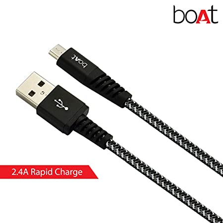 boAt Rugged V3 Micro USB 1.5 Meter | Premium USB Cable with 480Mbps Transfer Speed, Nylon Braiding, Durable Connectors