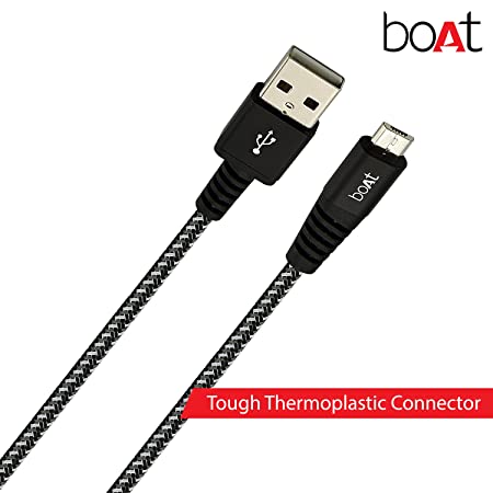 boAt Rugged V3 Micro USB 1.5 Meter | Premium USB Cable with 480Mbps Transfer Speed, Nylon Braiding, Durable Connectors