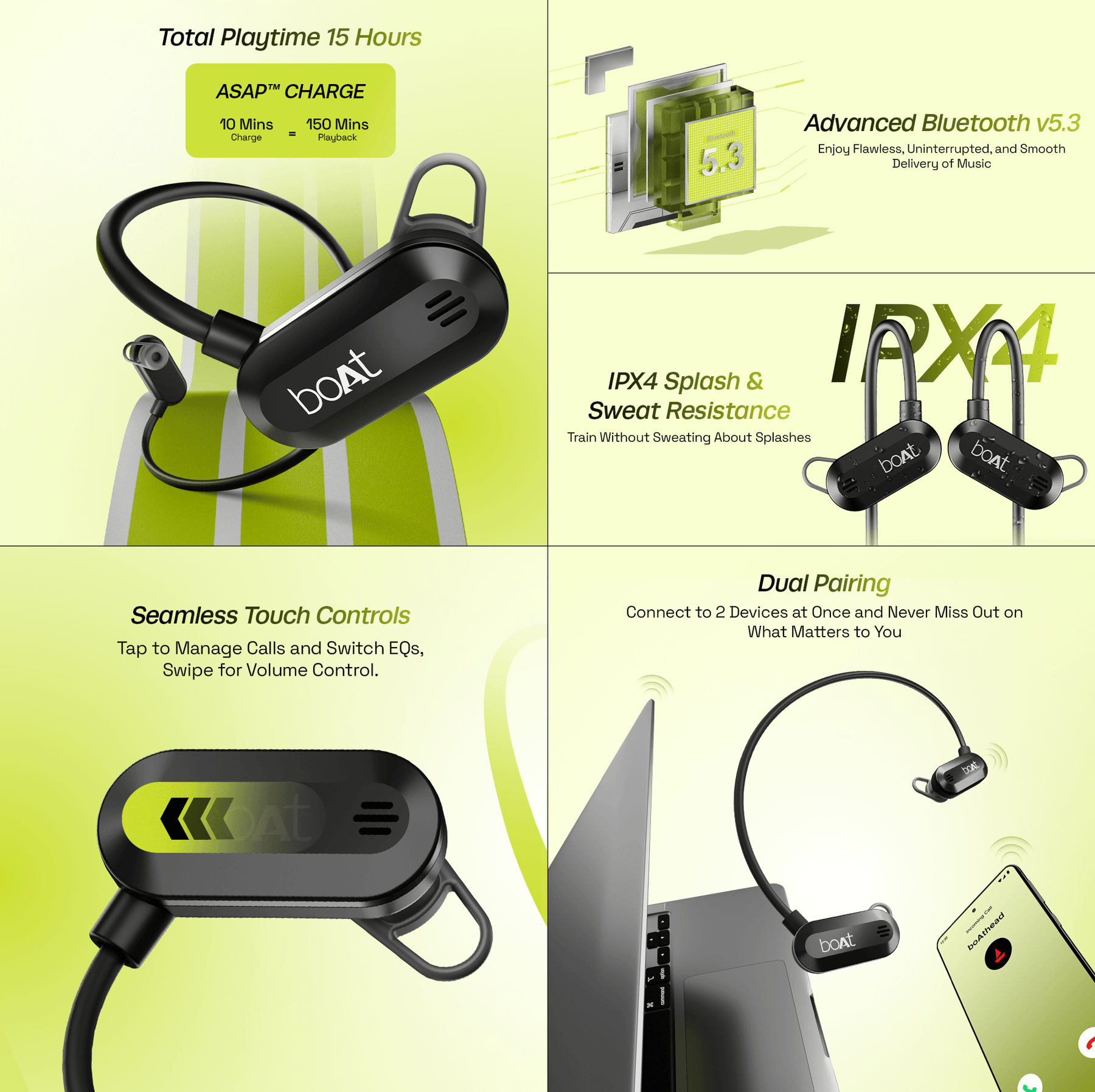 boAt Rockerz 261 Pro | Wireless Earphone with 15 Hours Playback, ASAP™ Charge, 14.8mm Drivers, Bluetooth v5.3, ENx™ Tech (Perfect for Outdoor Sports)