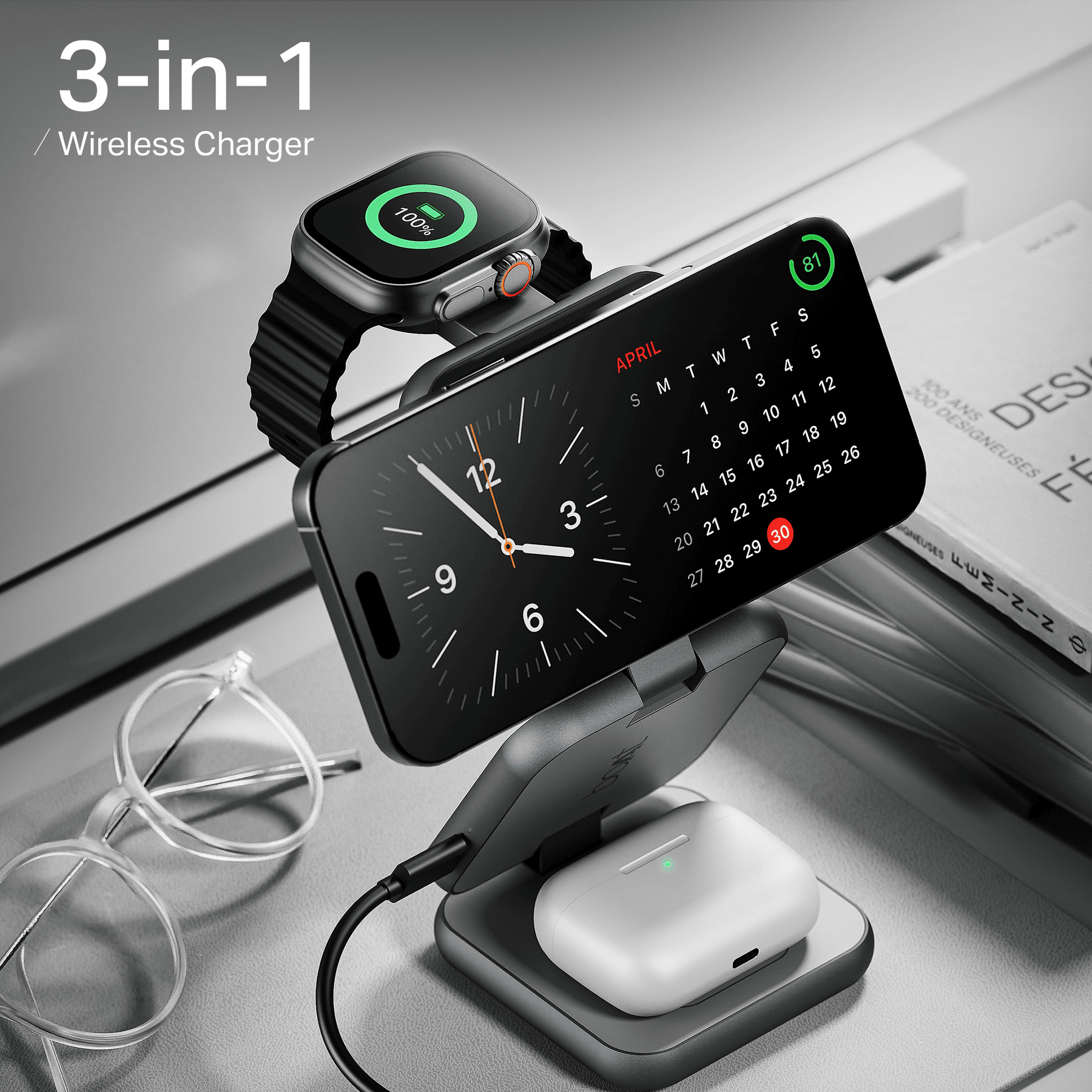 Flexcharge 360 | 3-in-1 Foldable Wireless Charger with Magnetic Hold, Fast Charging & Smart Power Management