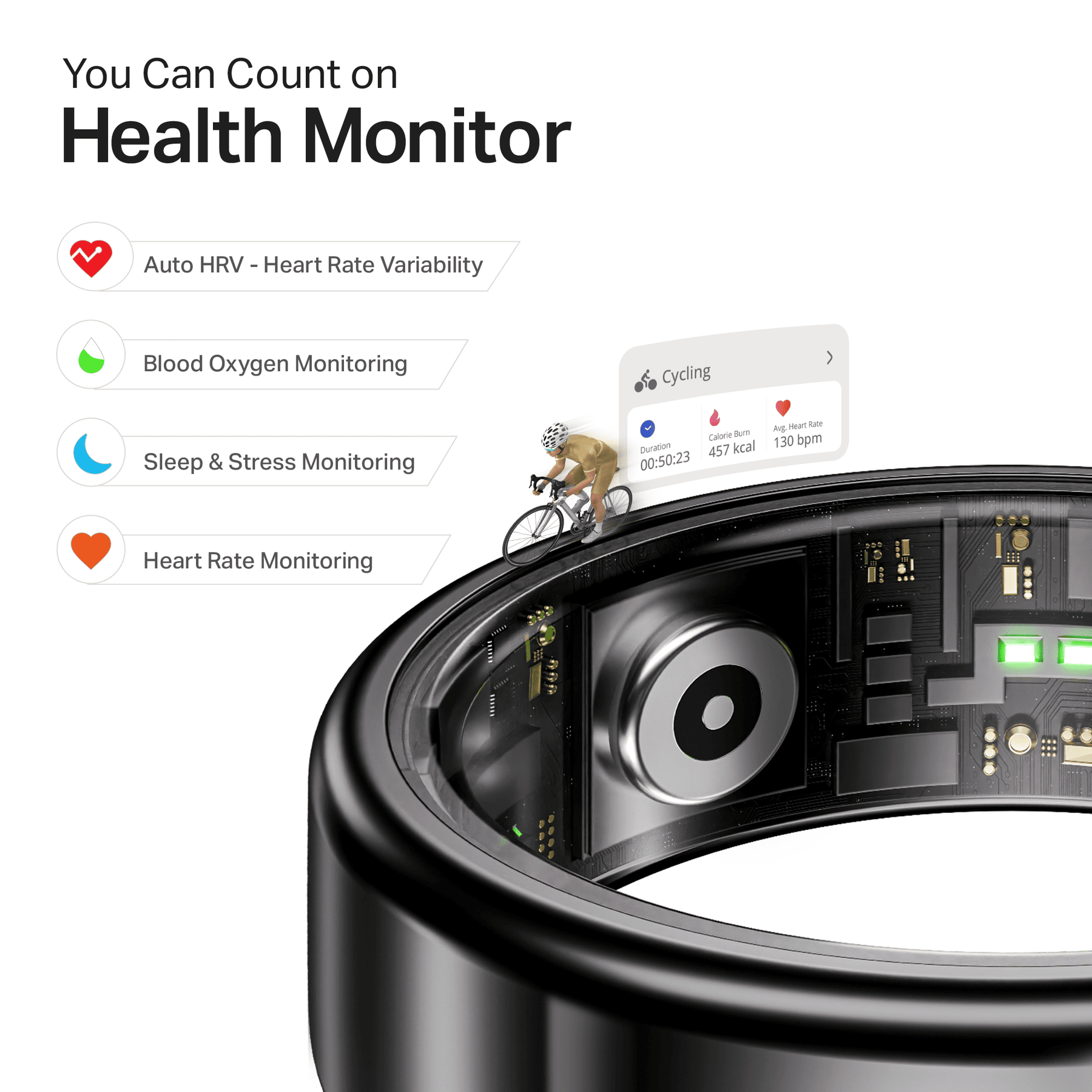 Smart Ring Active Plus | Smart Ring with Health Monitoring, Wireless Charging, Stainless Steel Build