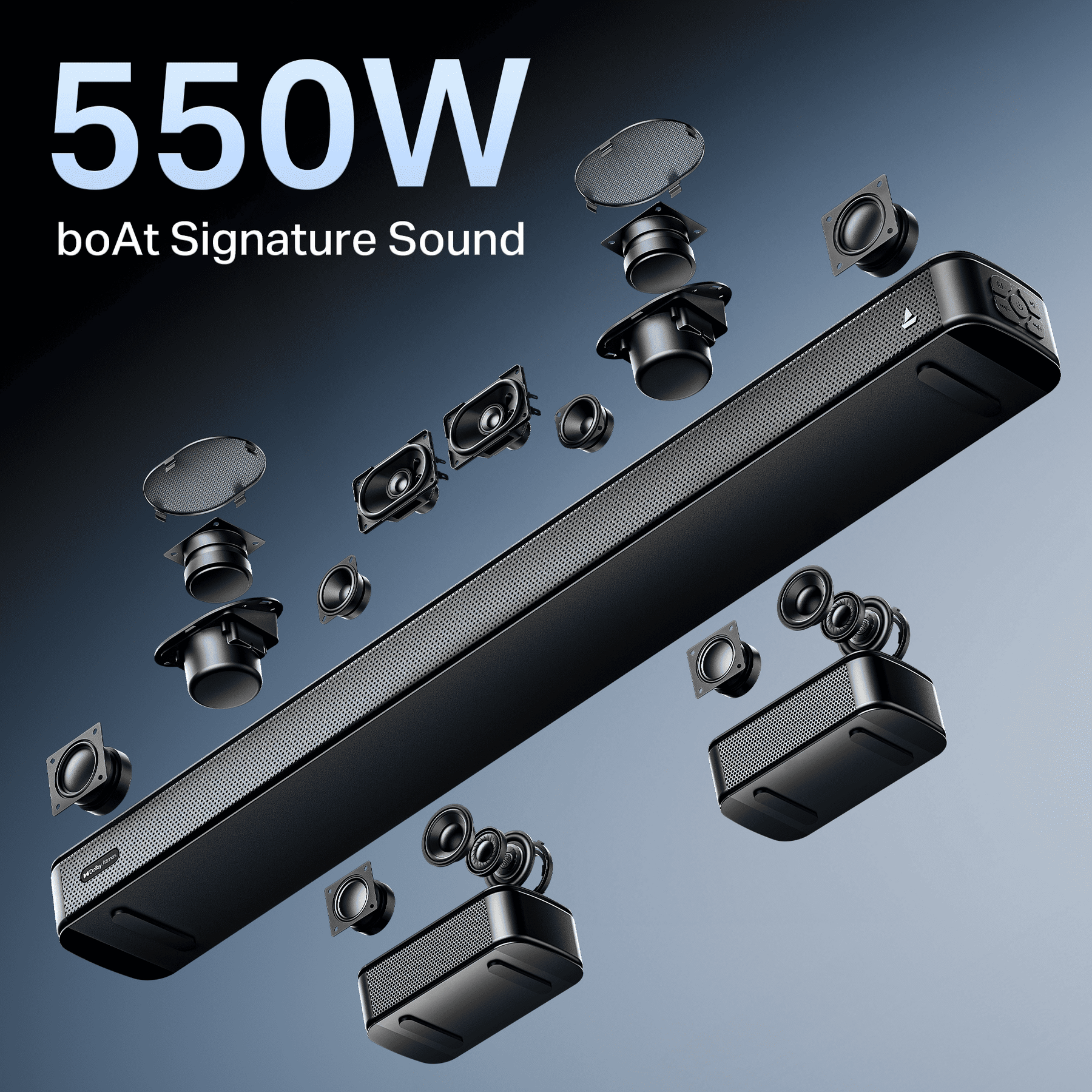 boAt Aavante Prime 5.1.2 5050DA | 550W 5.1.2 Channel Soundbar with Dolby Atmos, Wireless Rear Satellites & Master Remote