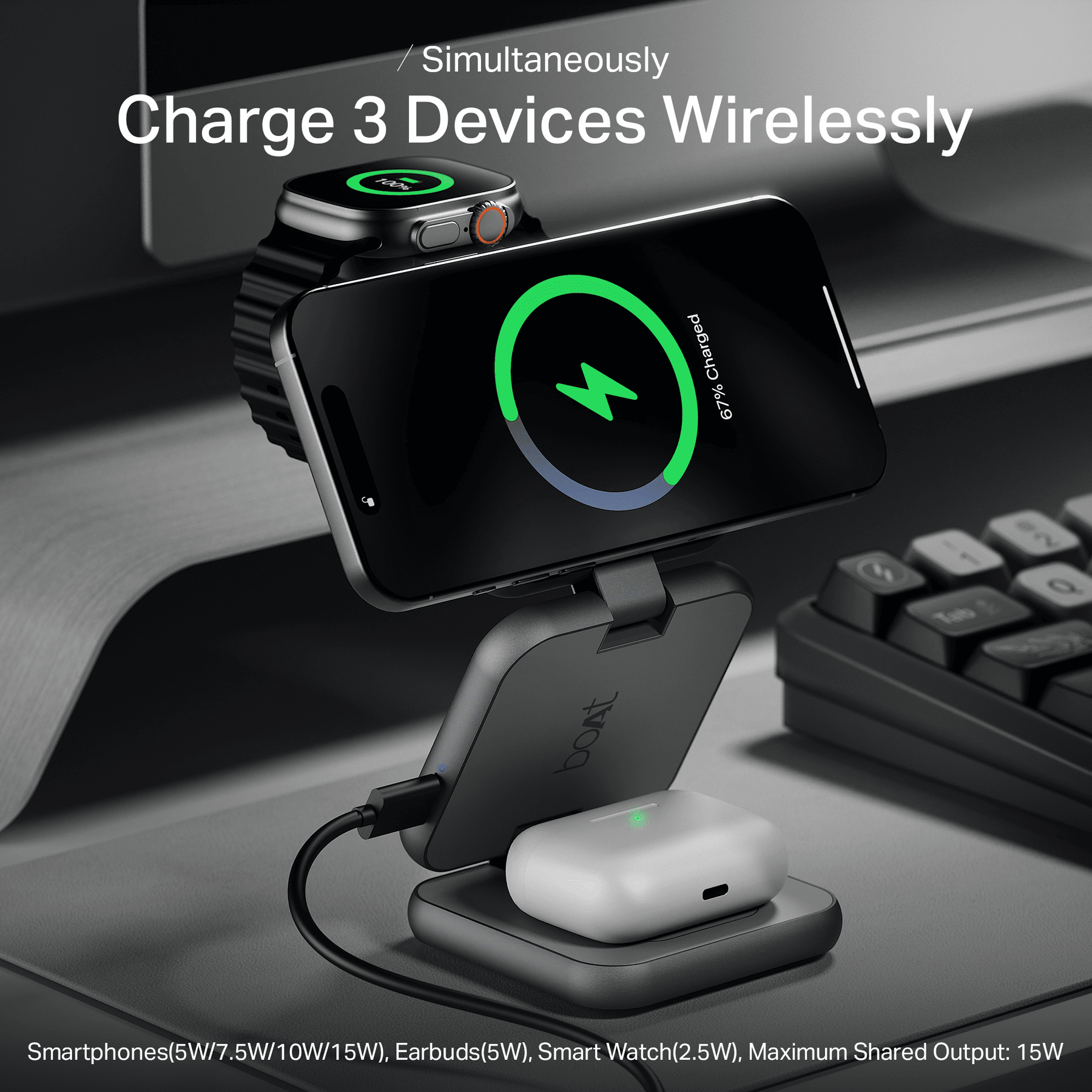 Flexcharge 360 | 3-in-1 Foldable Wireless Charger with Magnetic Hold, Fast Charging & Smart Power Management