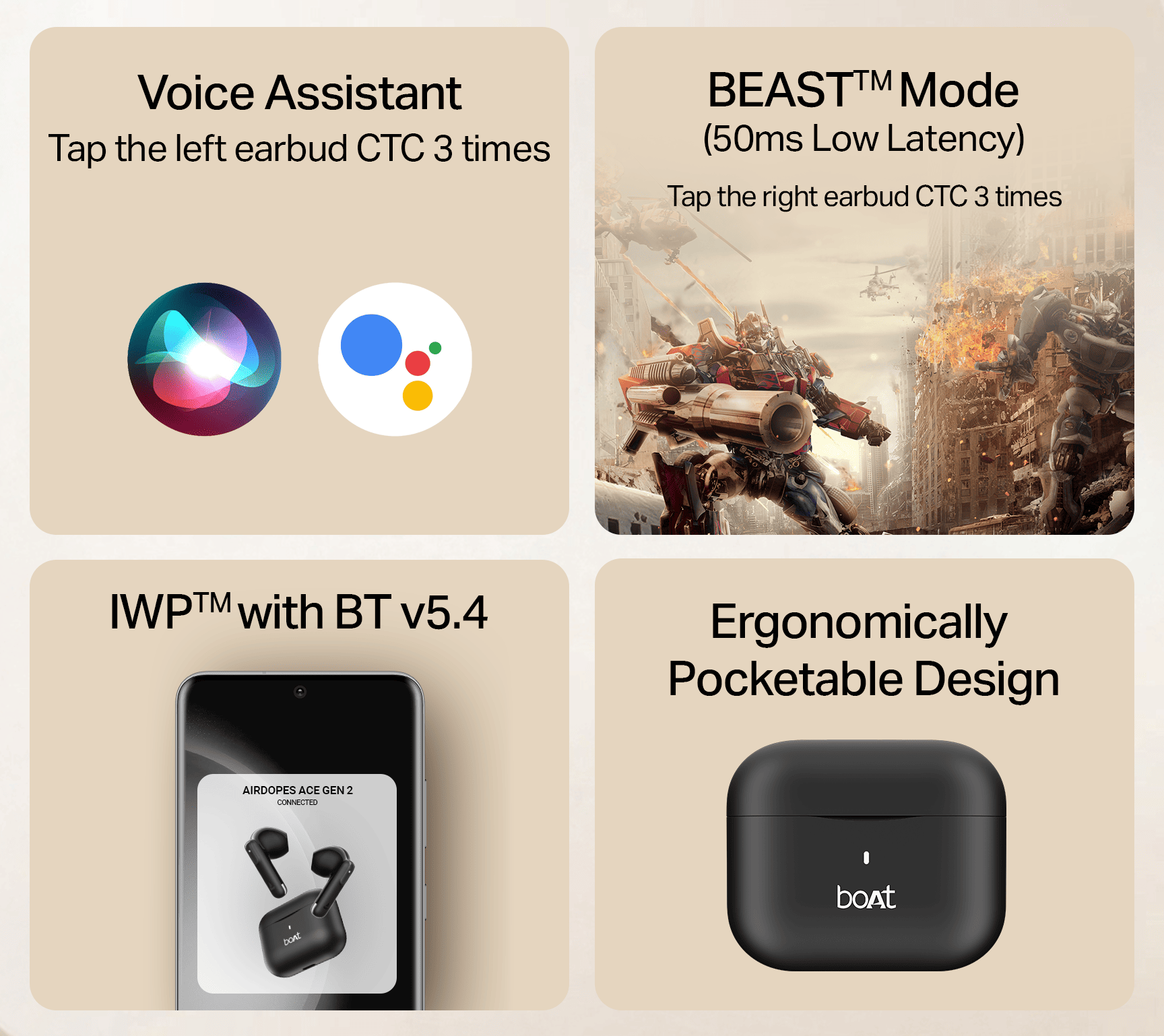 boAt Airdopes Ace Gen 2 | True Wireless Earbuds with 45 Hours Playback, ENx™ Tech & BEAST™ Mode