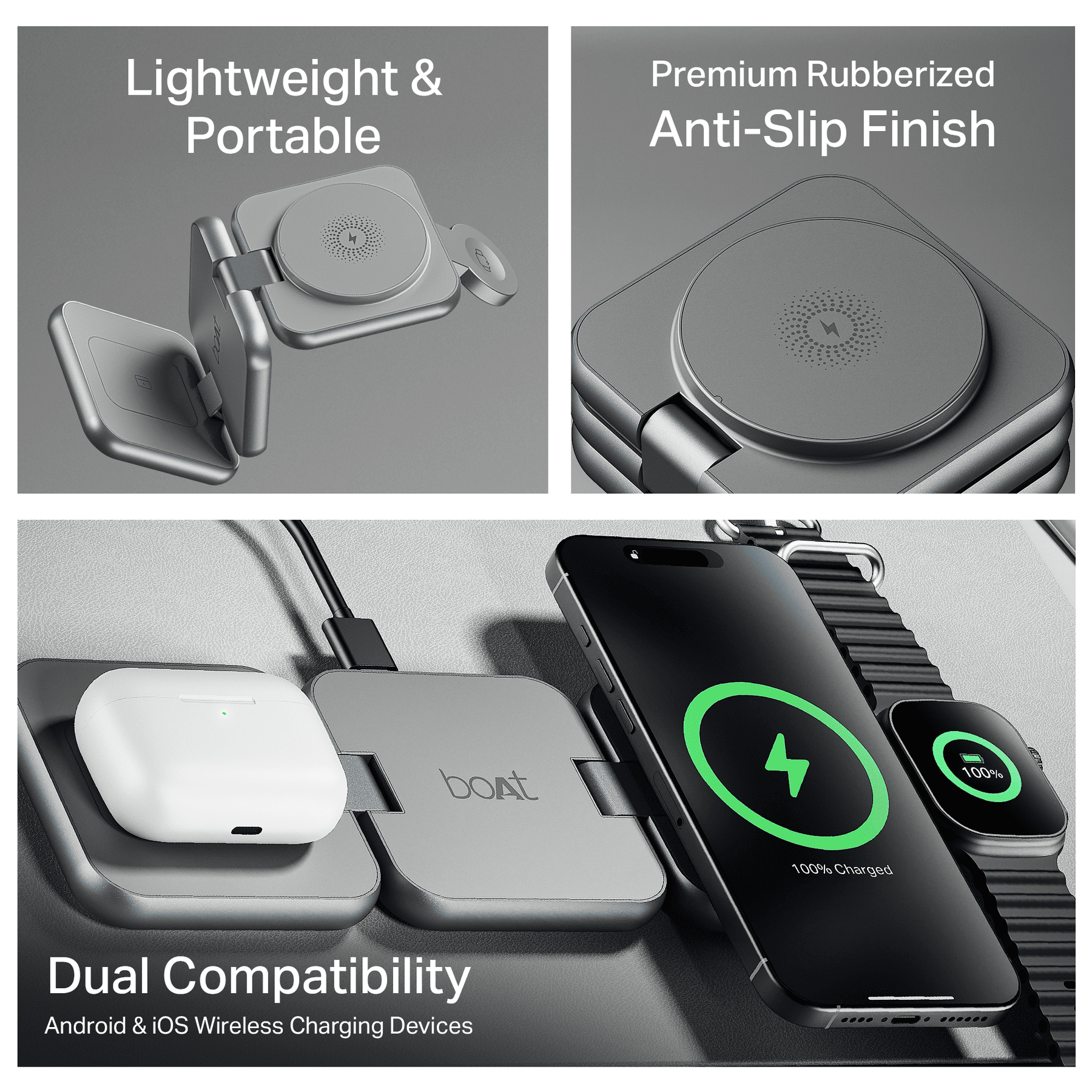 Flexcharge 360 | 3-in-1 Foldable Wireless Charger with Magnetic Hold, Fast Charging & Smart Power Management