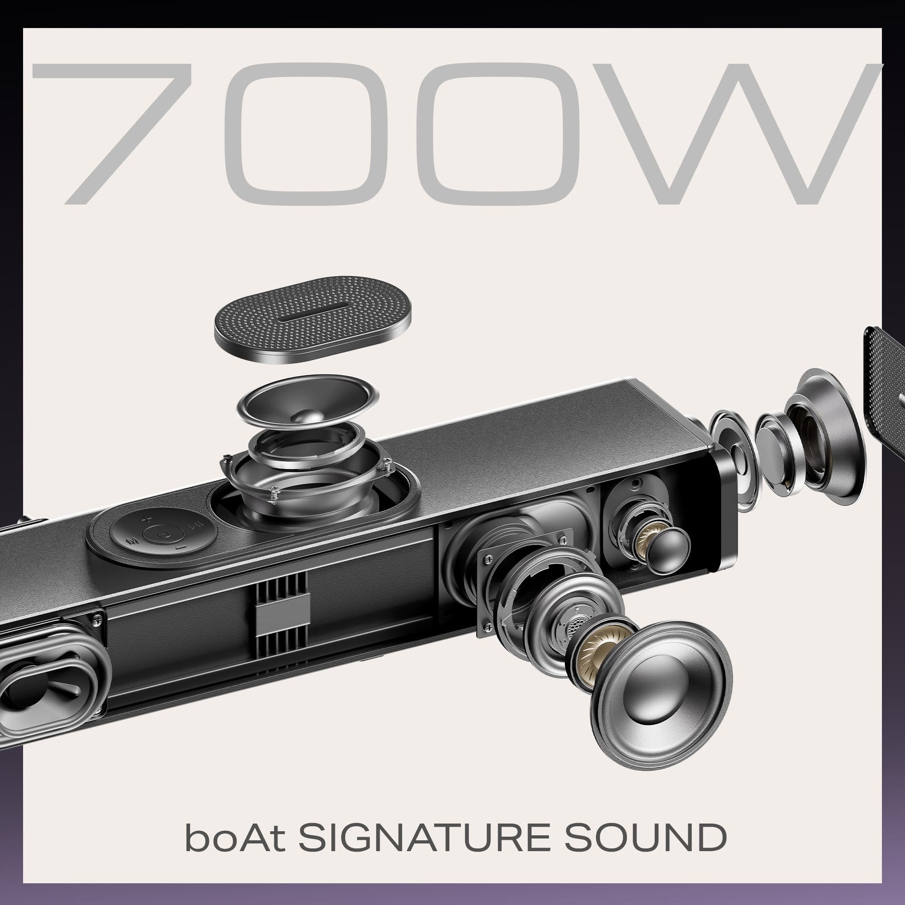 boAt Aavante Prime 7.1.4 7050DA | 700W RMS Soundbar with Dolby Atmos, Wired Subwoofers & Wireless Satellites