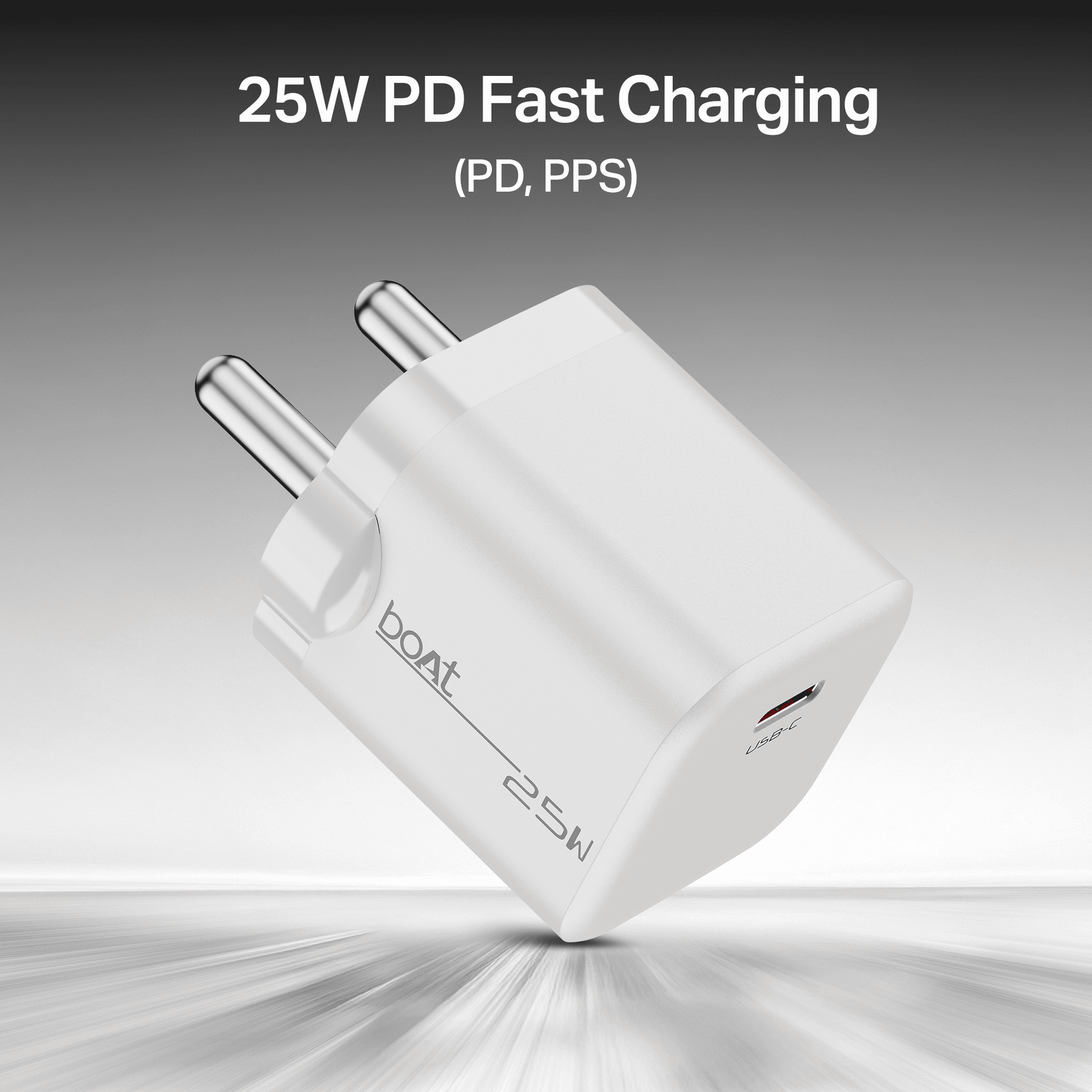 boAt 25W PD Charger | Fast Charging Adapter with PD & PPS, 12-Layer Protection & Compact Design