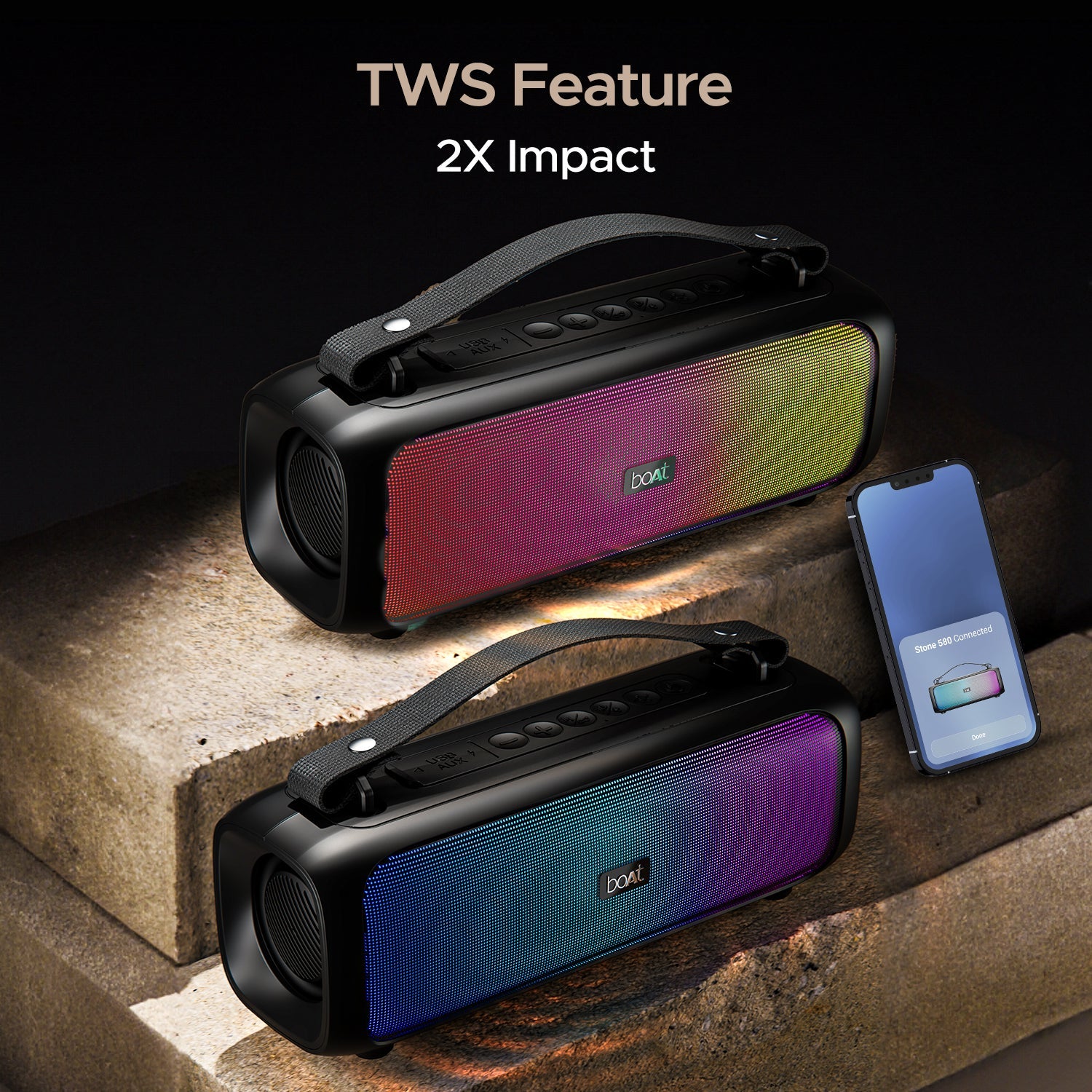 boAt Stone 580 | Portable Bluetooth Speaker with 12W RMS Stereo Sound, Bluetooth v5.1, AUX, and USB