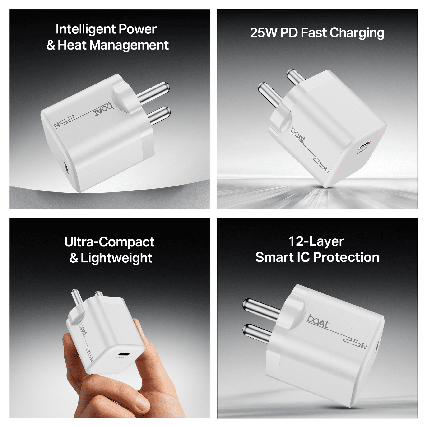 boAt 25W PD Charger | Fast Charging Adapter with PD & PPS, 12-Layer Protection & Compact Design