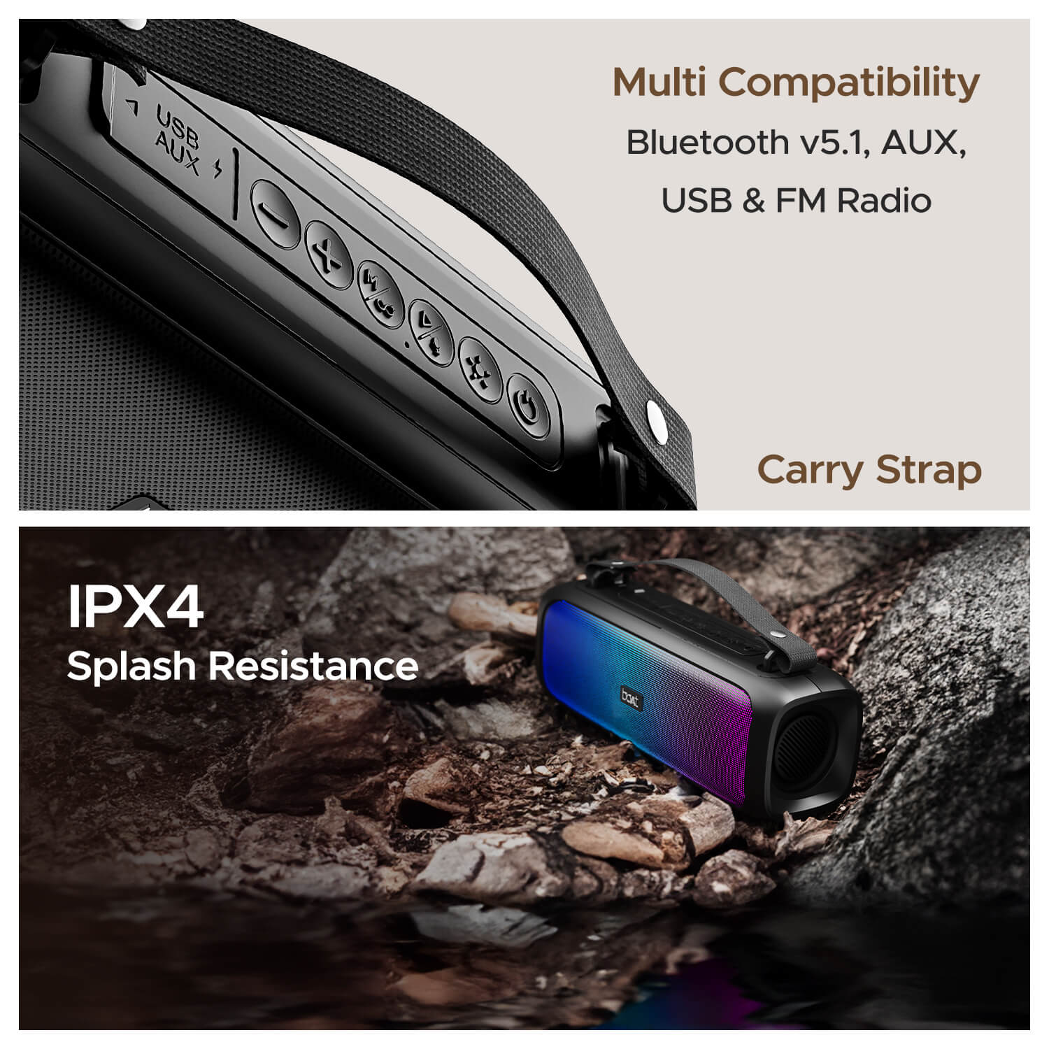 boAt Stone 580 | Portable Bluetooth Speaker with 12W RMS Stereo Sound, Bluetooth v5.1, AUX, and USB