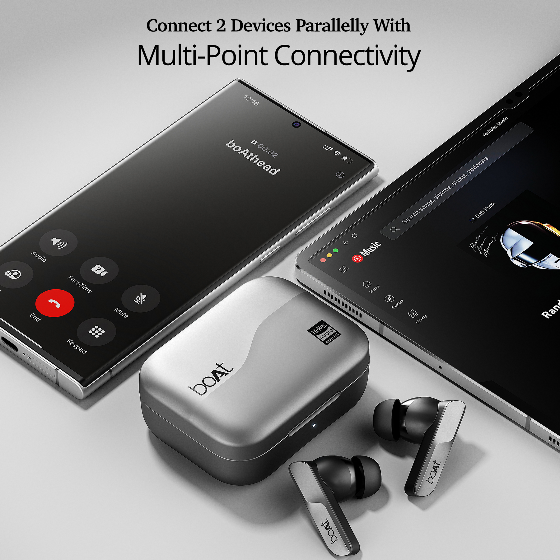 boAt Airdopes 800 HiDef | Wireless Earbuds with 40 Hours Playback, High-Res Audio with LDAC, AI ENx Technology