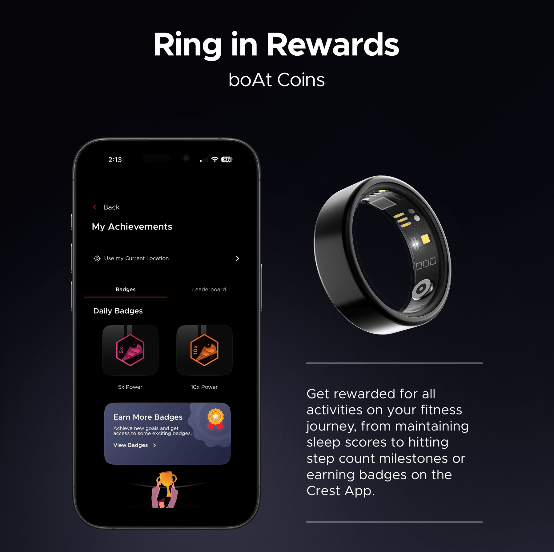 boAt Smart Ring Active | Smart Ring with Stainless Steel Design, 90% Lighter, Health Monitoring, Magnetic Charging Case