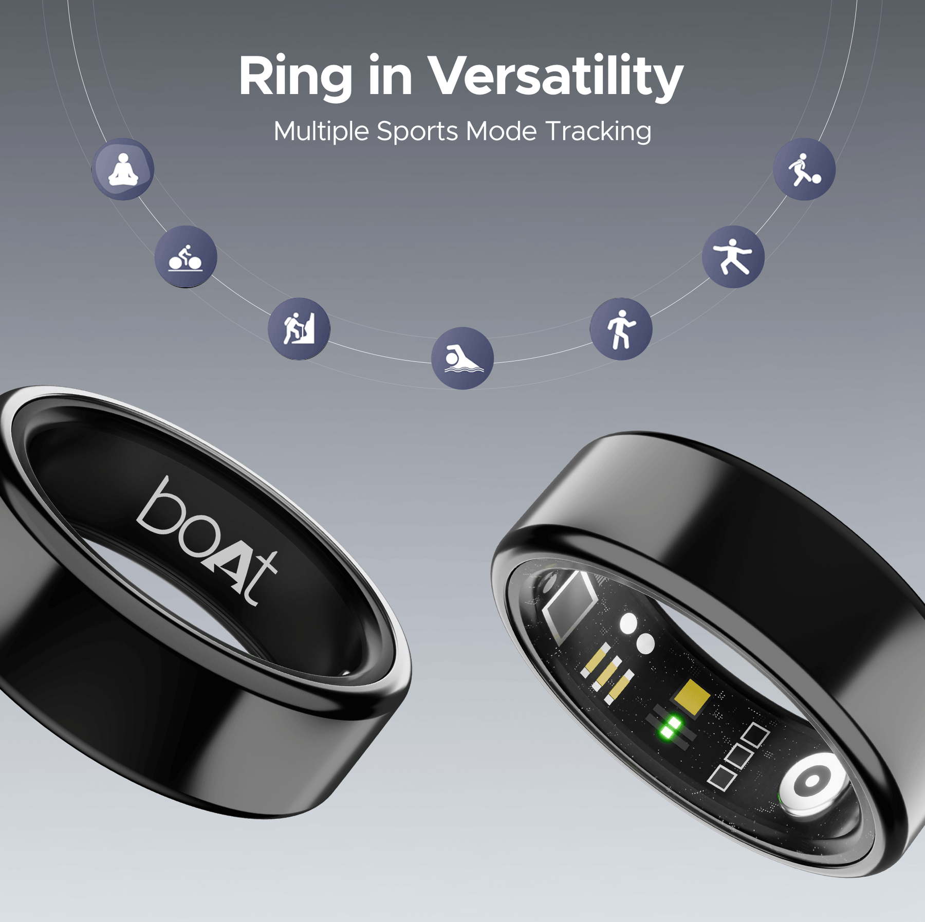 boAt Smart Ring Active | Smart Ring with Stainless Steel Design, 90% Lighter, Health Monitoring, Magnetic Charging Case
