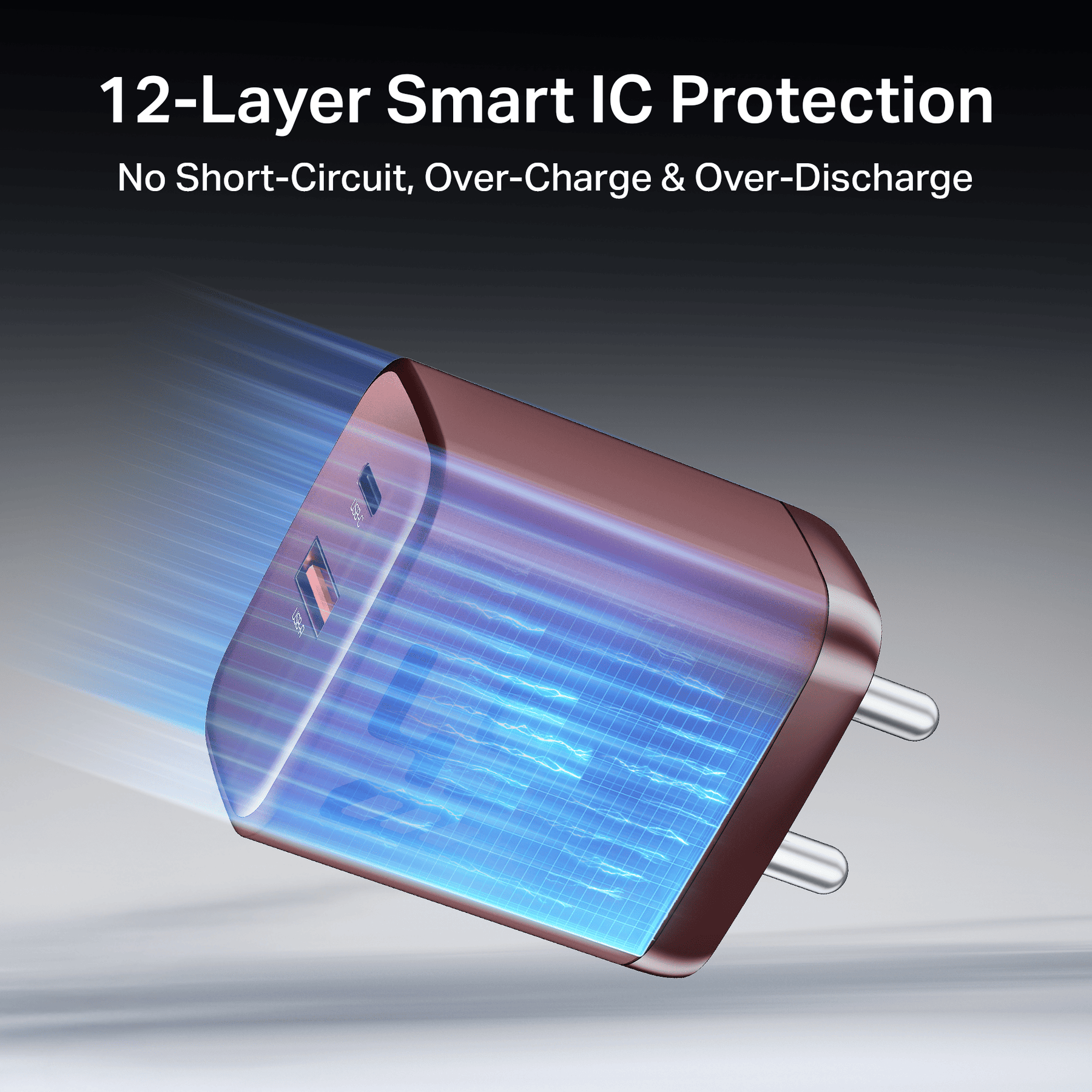 45W GaN Charger | 45W Fast Charger with GaN Chip Technology, 12-Layer Smart IC Protection, Dual-Port Charging