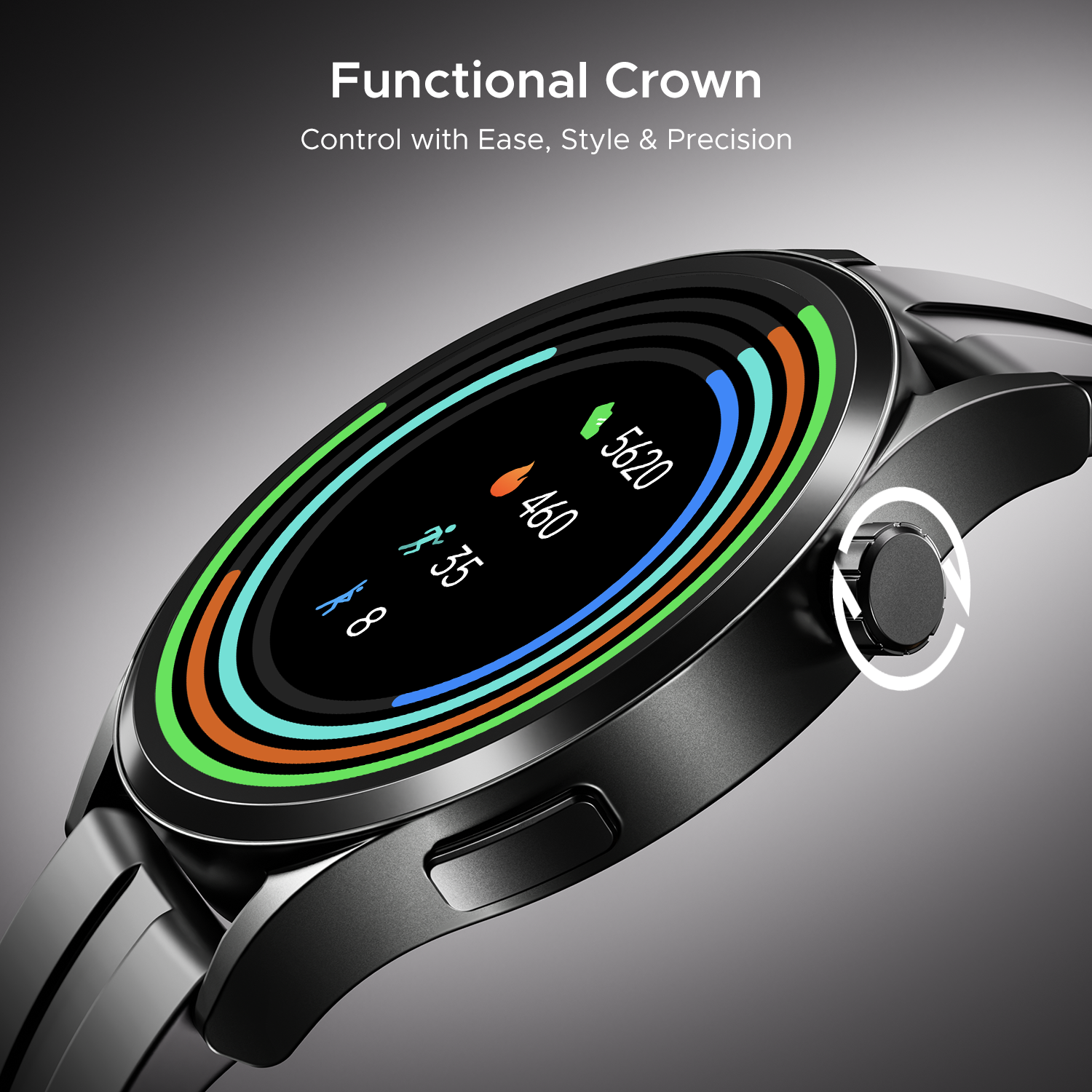 boAt Chrome Horizon | Smartwatch with 1.51" AMOLED Display, Premium Metal Built, VO2 Max, Video Watch Face, Functional Crown