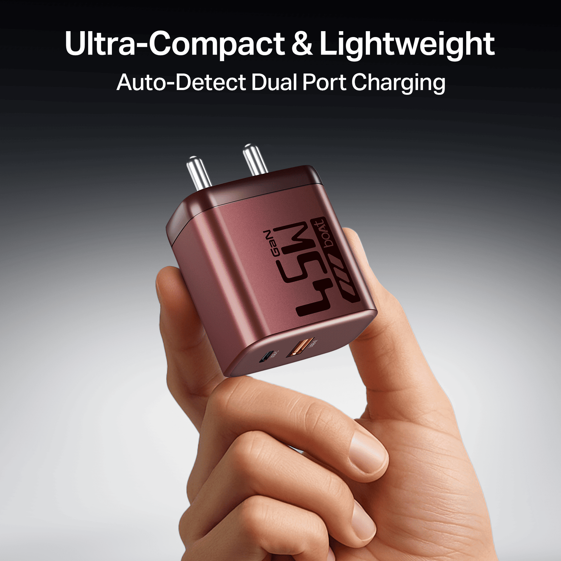 45W GaN Charger | 45W Fast Charger with GaN Chip Technology, 12-Layer Smart IC Protection, Dual-Port Charging