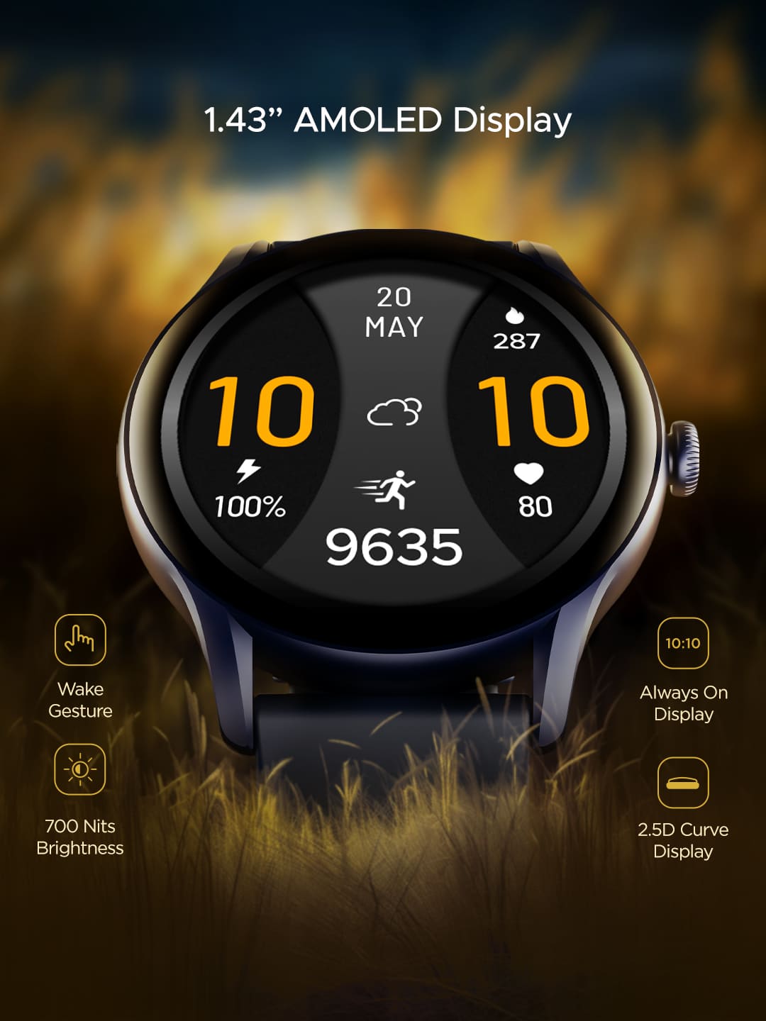 boAt Lunar Connect Ace | Round AMOLED Display Smartwatch with 1.43" (3.63 cm) Screen, Bluetooth Calling, 100+ Sports Modes