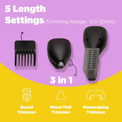 Misfit T200 3-in-1 Grooming Kit for Men | Titanium Blades, 120 min Runtime with 5 Length Settings, USB Charging, Cord/Cordless Usage