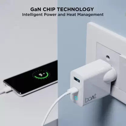 boAt WCD QCPD | High Power Quick Charger with Type C Cable, Auto Detect Dual Port, LED Indicator, QC 3.0 & GaN Chip Technology