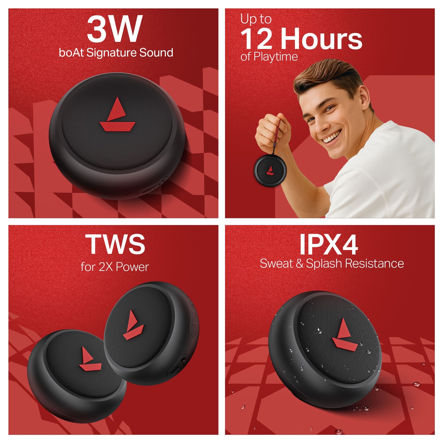 boAt Stone 108 | Portable Bluetooth Speaker with 3W Sound, 12H Playback, TWS feature & IPX4 Resistance