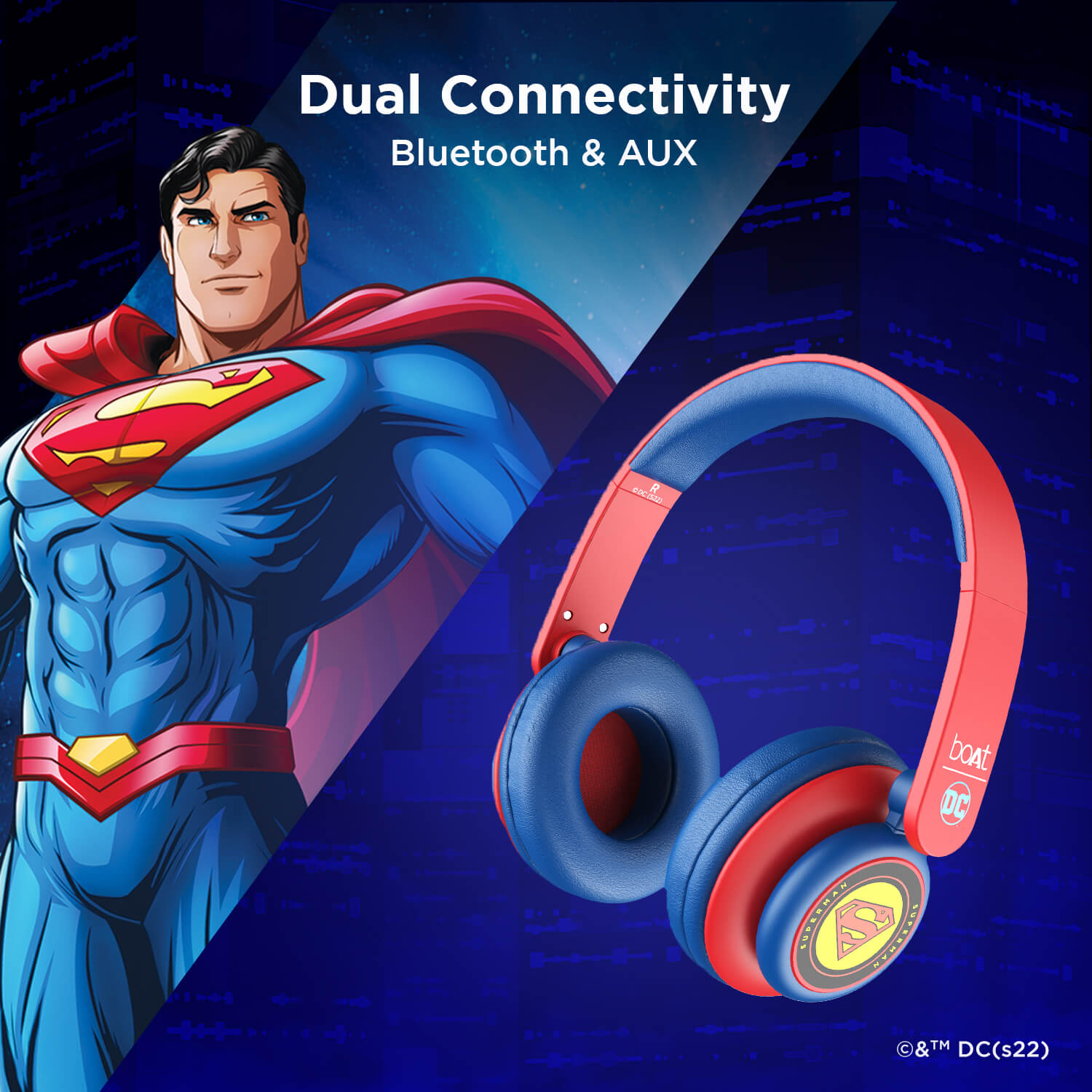 boAt Rockerz 450 Superman DC Edition | Wireless Bluetooth Headphone with 40mm Dynamic Drivers, Upto 15 Hours Playback, Adaptive Headband