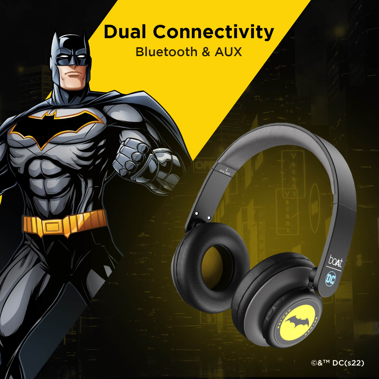 boAt Rockerz 450 Batman DC Edition | Bluetooth Wireless Headphone with 40 mm Drivers HD Immersive Audio, Power Up For 15HRS
