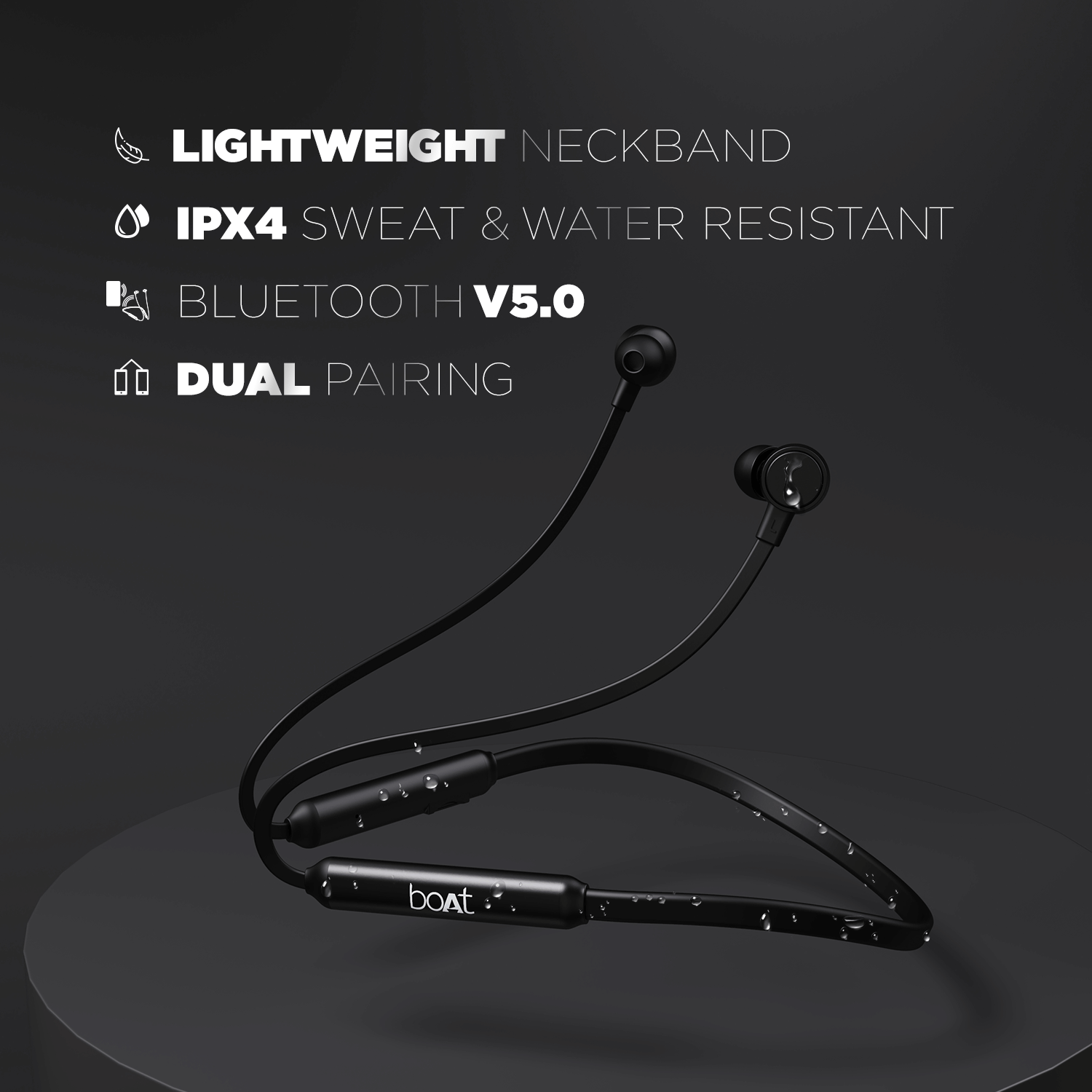 boAt 103 Wireless | Wireless Neckband with 15H Playback, 10mm Drivers, Bluetooth v5.0, IPX4 water-resistant
