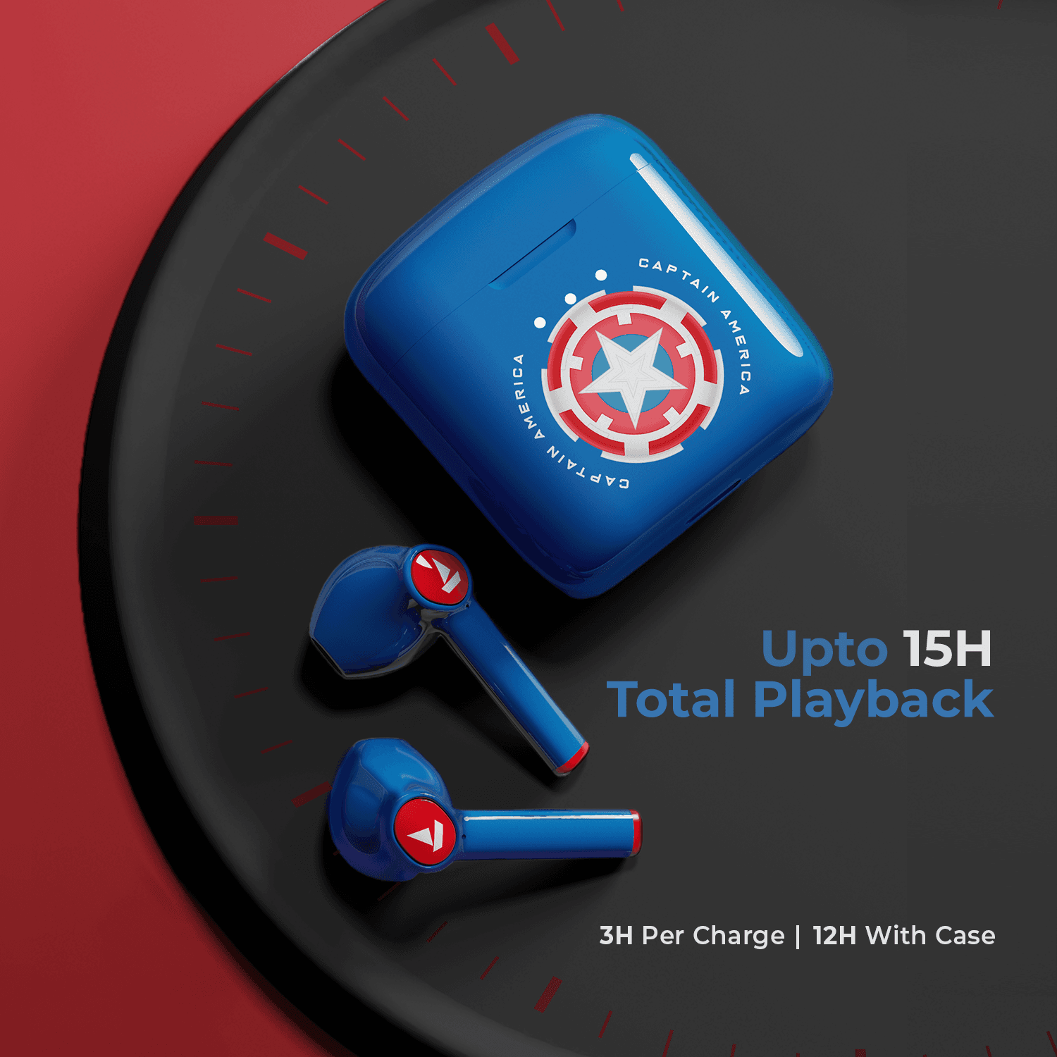 boAt Airdopes 131 Captain America Marvel Edition | Wireless Earbuds with 13mm Audio Drivers, IWP Technology, Type C Charging, Voice Assistant On Single Press