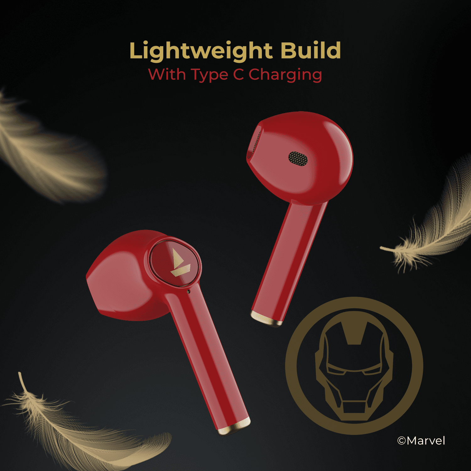 boAt Airdopes 131 Iron Man Marvel Edition | Wireless Earbuds with 13mm Audio Drivers, Upto 60 Hours Playback, IWP Technology, Voice Assistant, Type C Charging