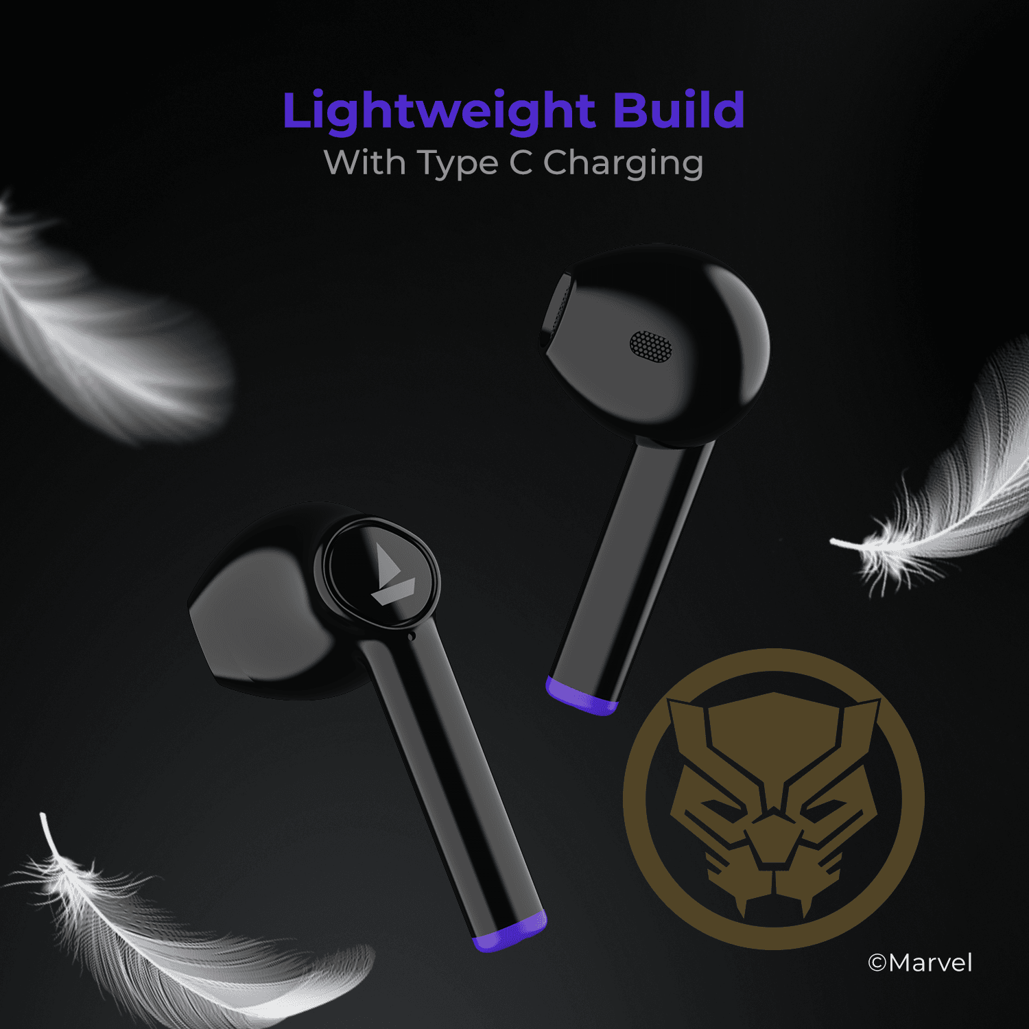 boAt Airdopes 131 Black Panther Marvel Edition | Wireless Earbuds with 13mm Audio Drivers, IWP Technology with Bluetooth v5.0, Type-c Charging, Upto 15 Hours Playback