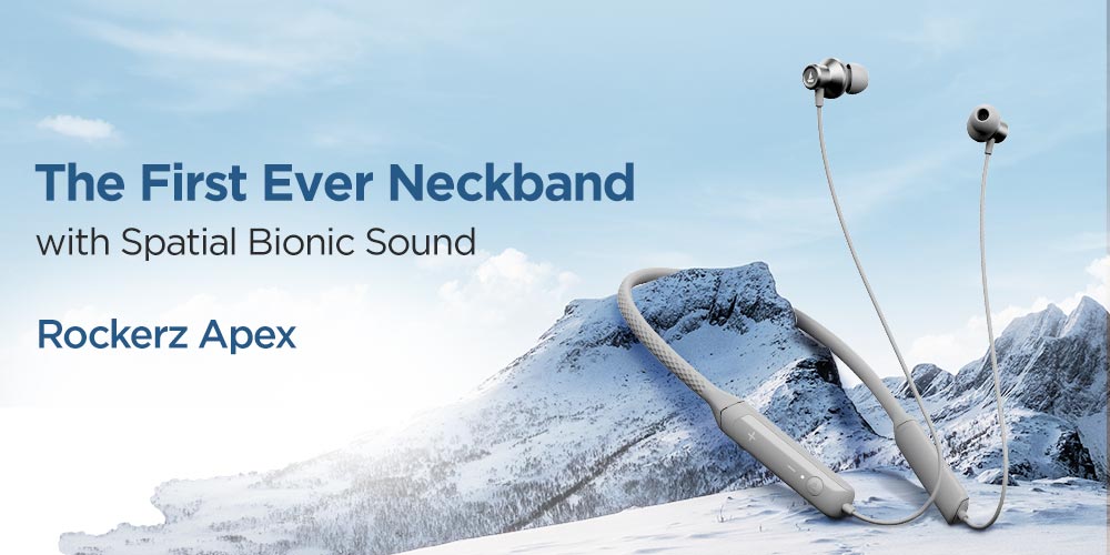 India's First Wireless Neckband Powered By Dirac Virtuo Spatial Bionic Sound - boAt Rockerz Apex