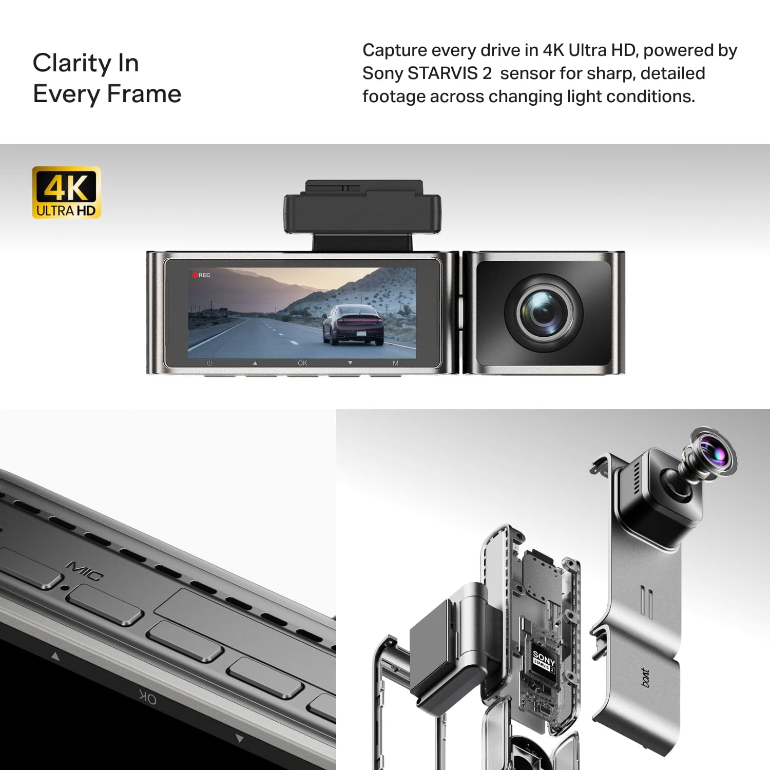 boAt HIVE Dashcam F1 Pro | 4K Triple-Channel Dashcam with ADAS & GPS