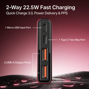 EnergyShroom PB300 | Powerbank with 10000mAh battery capacity with Smart IC protection, 22.5W fast charging