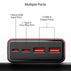 Energyshroom PB401 | Powerbank with 20000mAh Lithium Polymer Battery, Multiple Ports for Simultaneous Charging