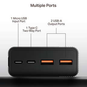 Energyshroom PB401 | Powerbank with 20000mAh Lithium Polymer Battery, Multiple Ports for Simultaneous Charging