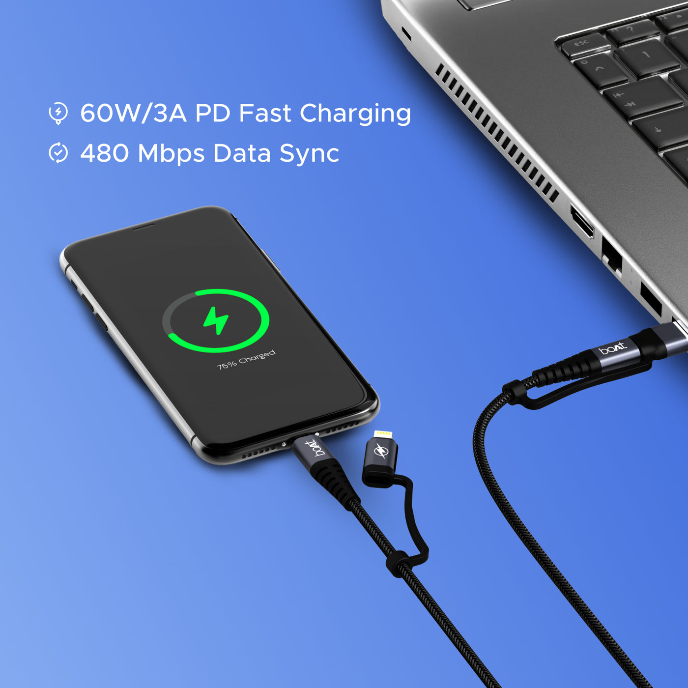 boAt Flexicharge 400 | 4-in-1 Charging Cable with Swappable Heads