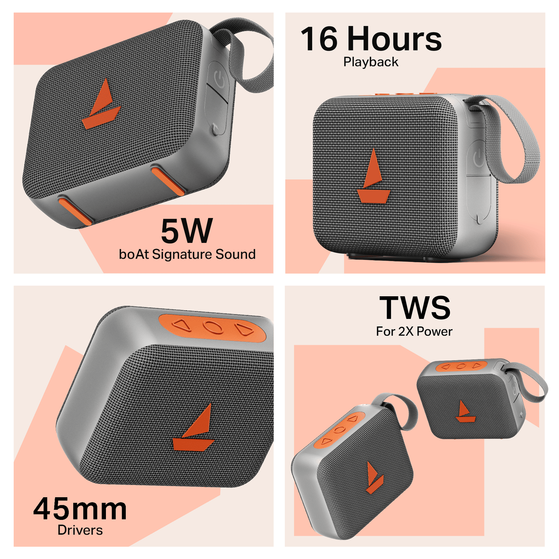 boAt Stone 310 | Portable Bluetooth Speaker with 5W Sound, TWS, 16H Playback & IPX5