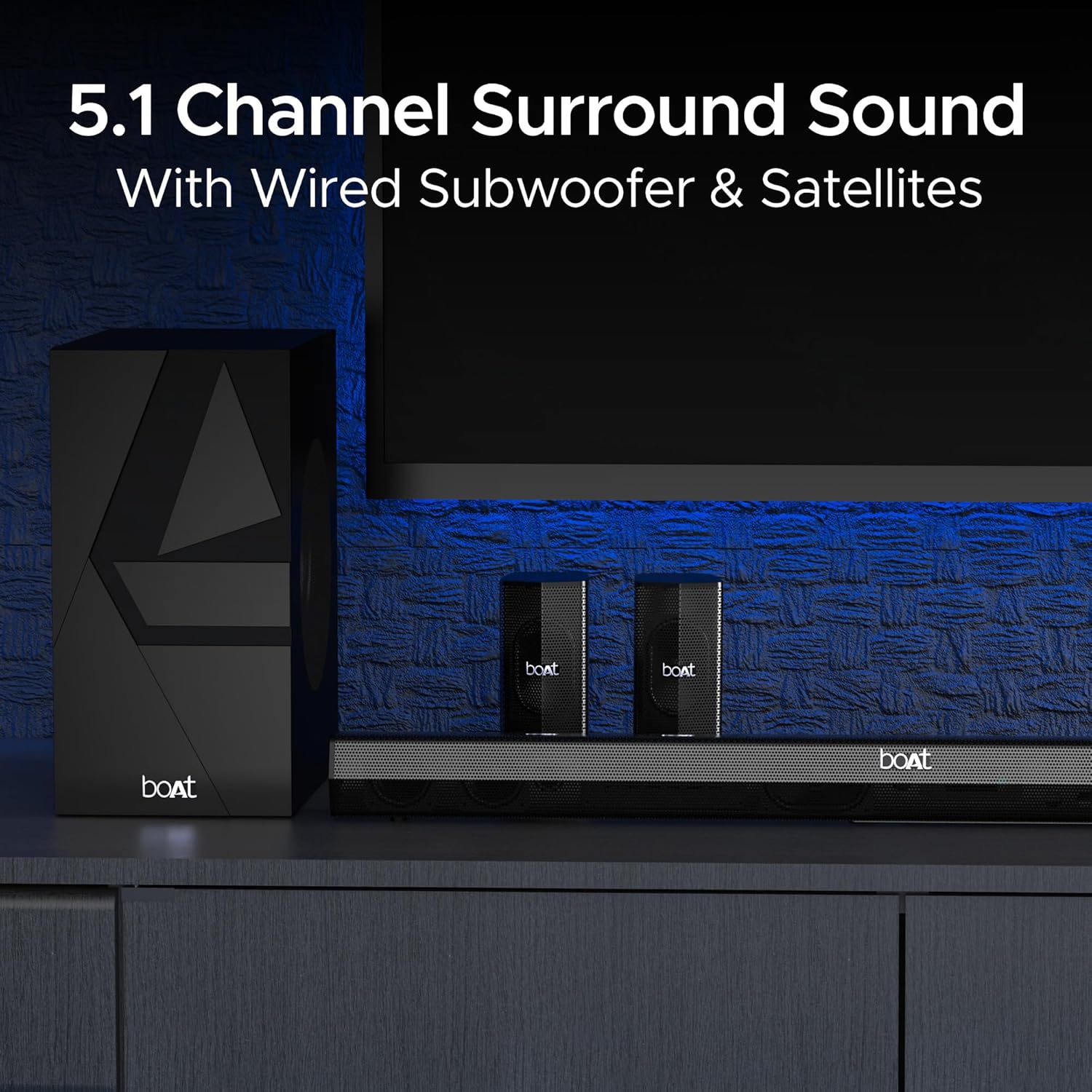 boAt Aavante Bar Azure Pro | Soundbar with 500W RMS boAt Signature Sound, 5.1 Channel Sound, Bluetooth v5.3, EQ modes