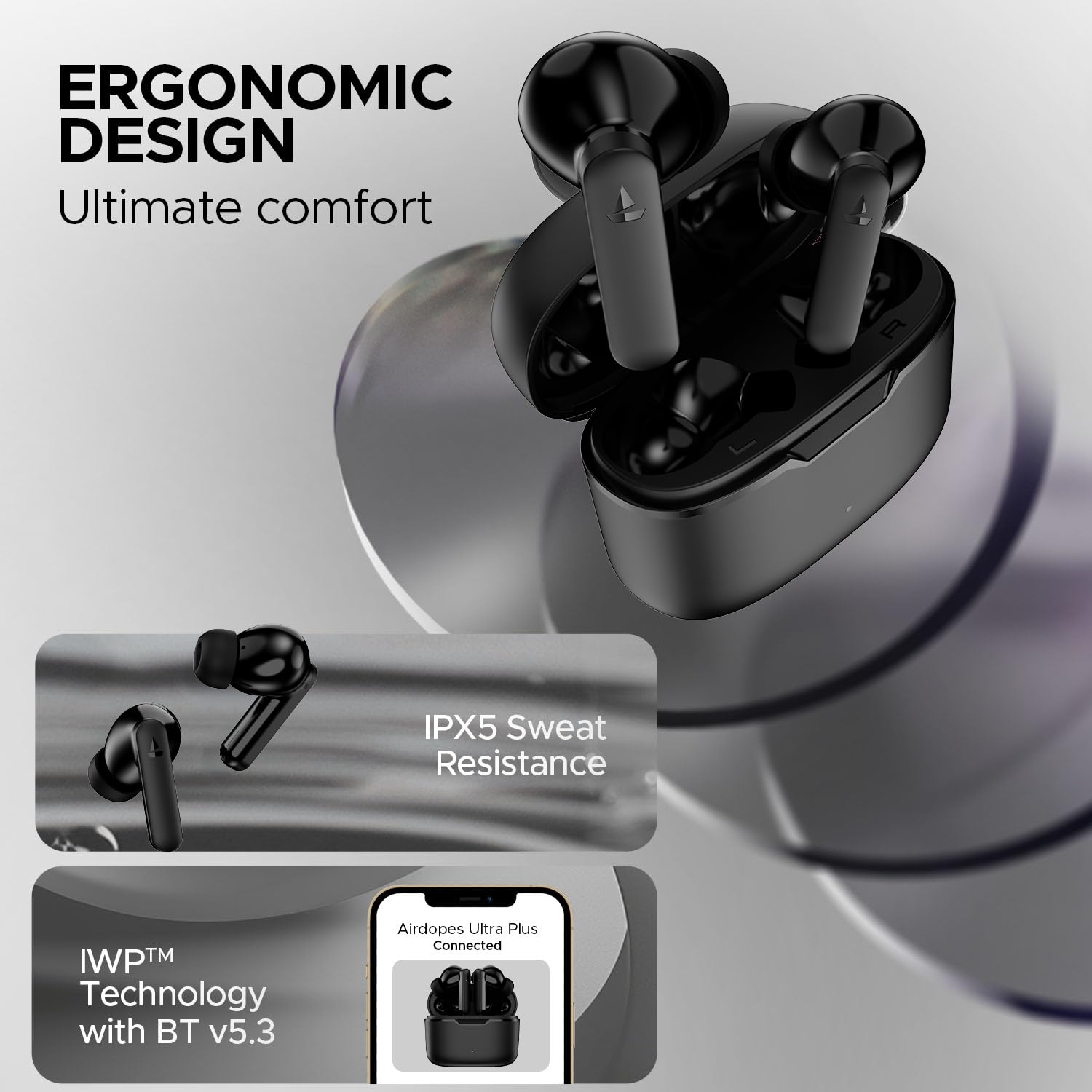 boAt Airdopes Ultra Plus | Wireless Earbuds with 50 Hours Playback, BEAST™ Mode, Quad Mics with ENx™ Tech, IWP™ Technology