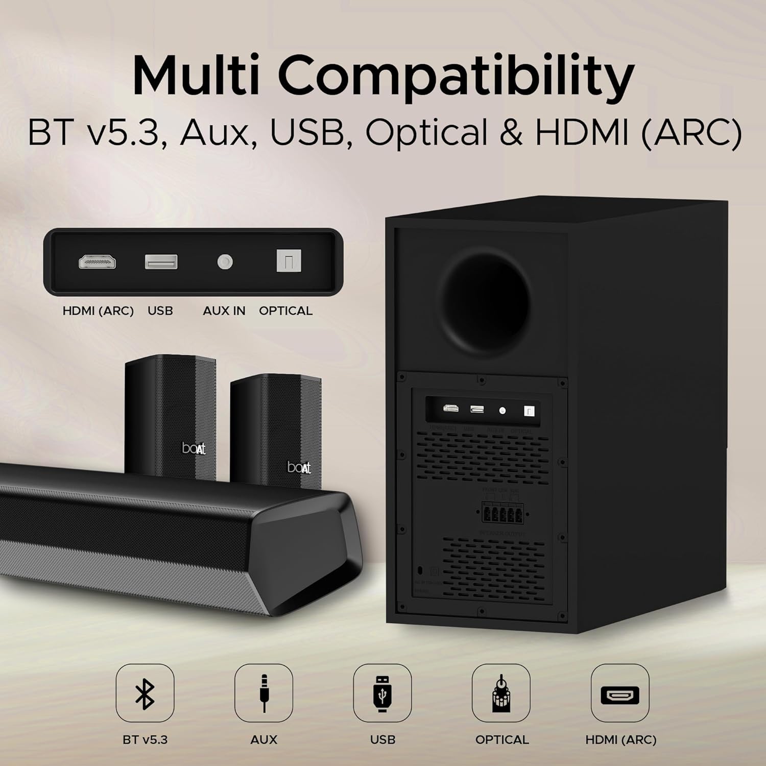 boAt Aavante Bar Azure Pro | Soundbar with 500W RMS boAt Signature Sound, 5.1 Channel Sound, Bluetooth v5.3, EQ modes