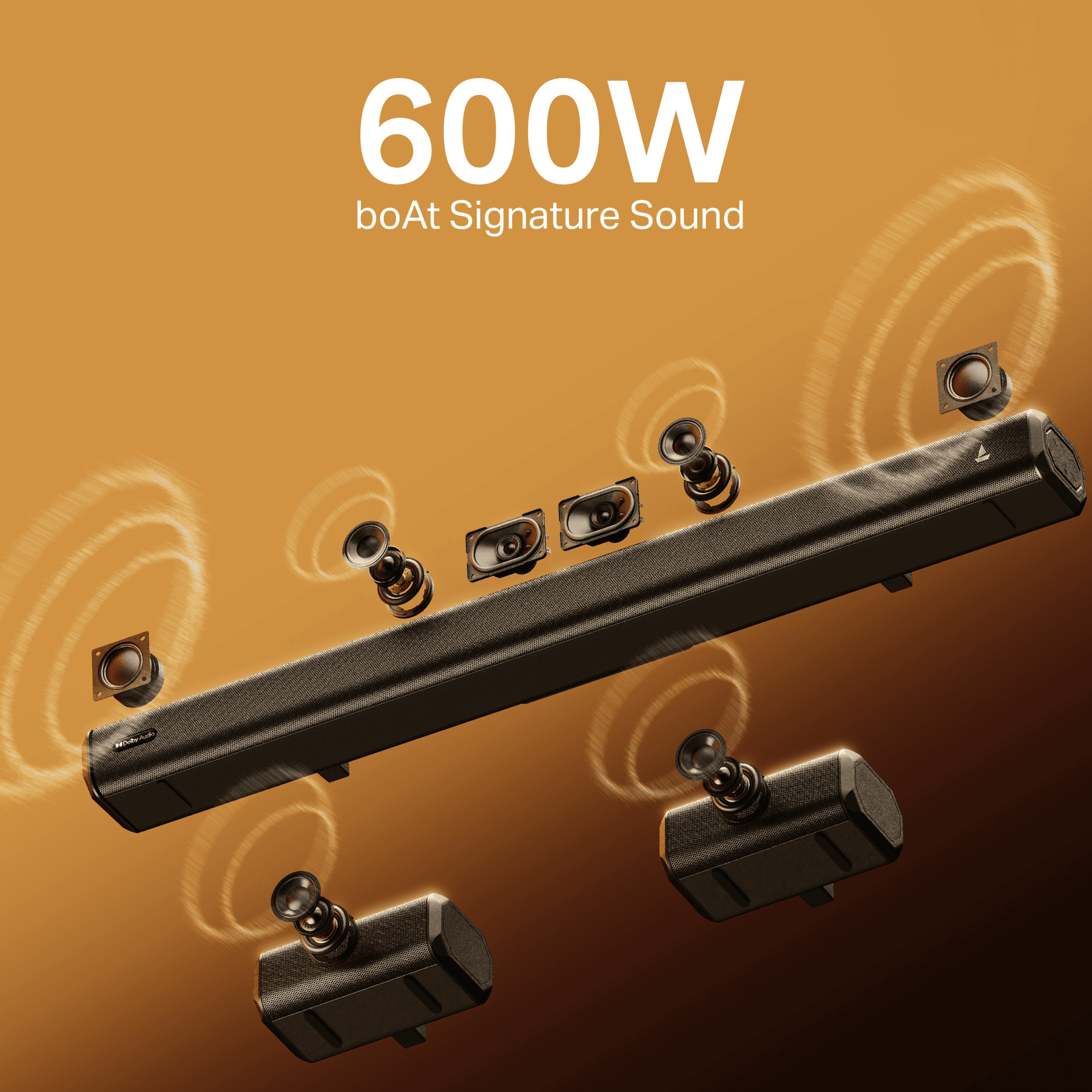 boAt Aavante Bar Prime DA600 | 600W 5.2 Channel Soundbar with Dual Wired Subwoofers & Rear Satellites