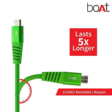 boAt Rugged V3 Micro USB 1.5 Meter | Premium USB Cable with 480Mbps Transfer Speed, Nylon Braiding, Durable Connectors