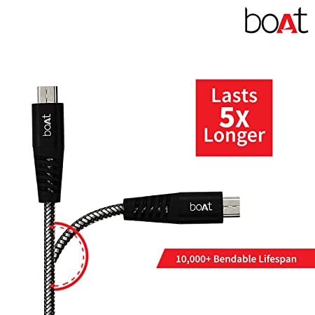 boAt Rugged V3 Micro USB 1.5 Meter | Premium USB Cable with 480Mbps Transfer Speed, Nylon Braiding, Durable Connectors