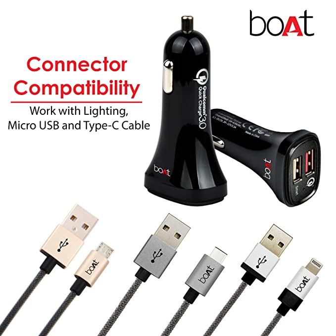 boAt Dual Port Rapid Car Charger (Qualcomm Certified) with Micro-USB Cable