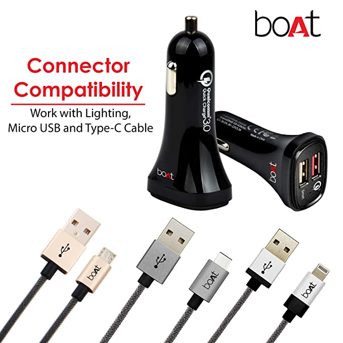 boAt Dual Port Rapid Car Charger (Qualcomm Certified) | Premium Car Charger with Quick Charge 3.0, Smart IC - boAt Lifestyle