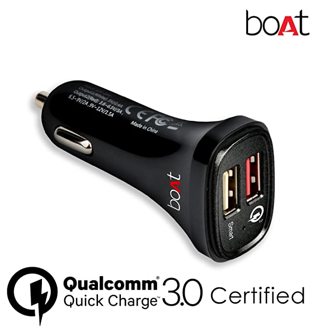 boAt Dual Port Rapid 5V Car Charger (Qualcomm Certified) Smart Charging  with Quick Charge 3.0 for Cellular Phones (Black) (Free Micro USB Cable) :  : Electronics