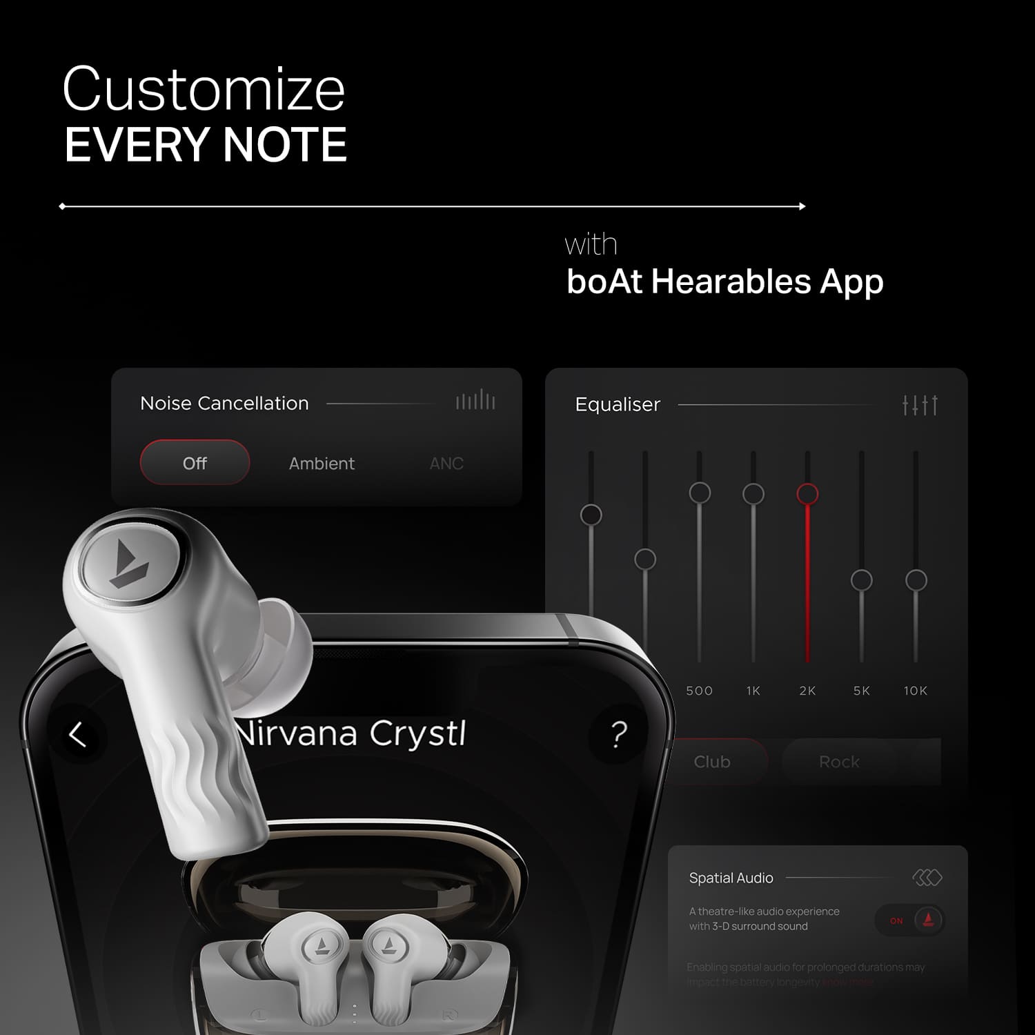 boAt Nirvana Crystl | Wireless Earbuds with 100 Hours Playback, Upto 32dB ANC, BEAST™ Mode, Adaptive EQ by Mimi