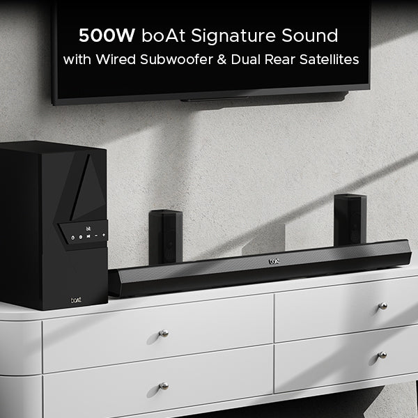 boAt Aavante Bar 3500 | Bluetooth Soundbar with 500W RMS Immersive Sound, 5.1 Channel with Subwoofer, Wired Rear Speakers