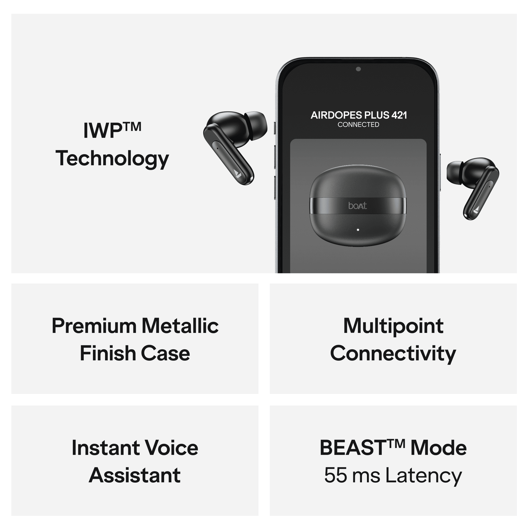 boAt Airdopes Plus 421 ANC | TWS Earbuds with 35dB ANC & 55 Hours Playtime